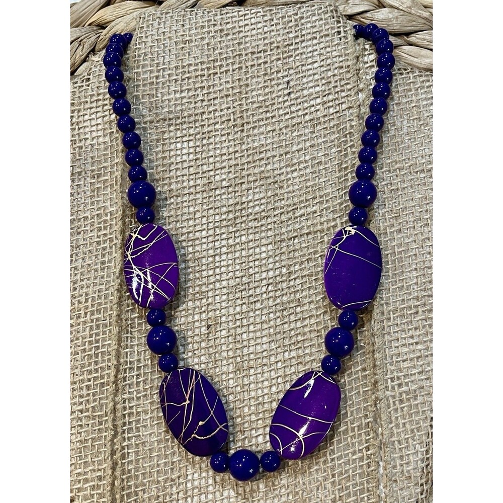 Vintage 1980s Retro Purple Swirl Chunky Plastic Acrylic Bead Necklace Punk